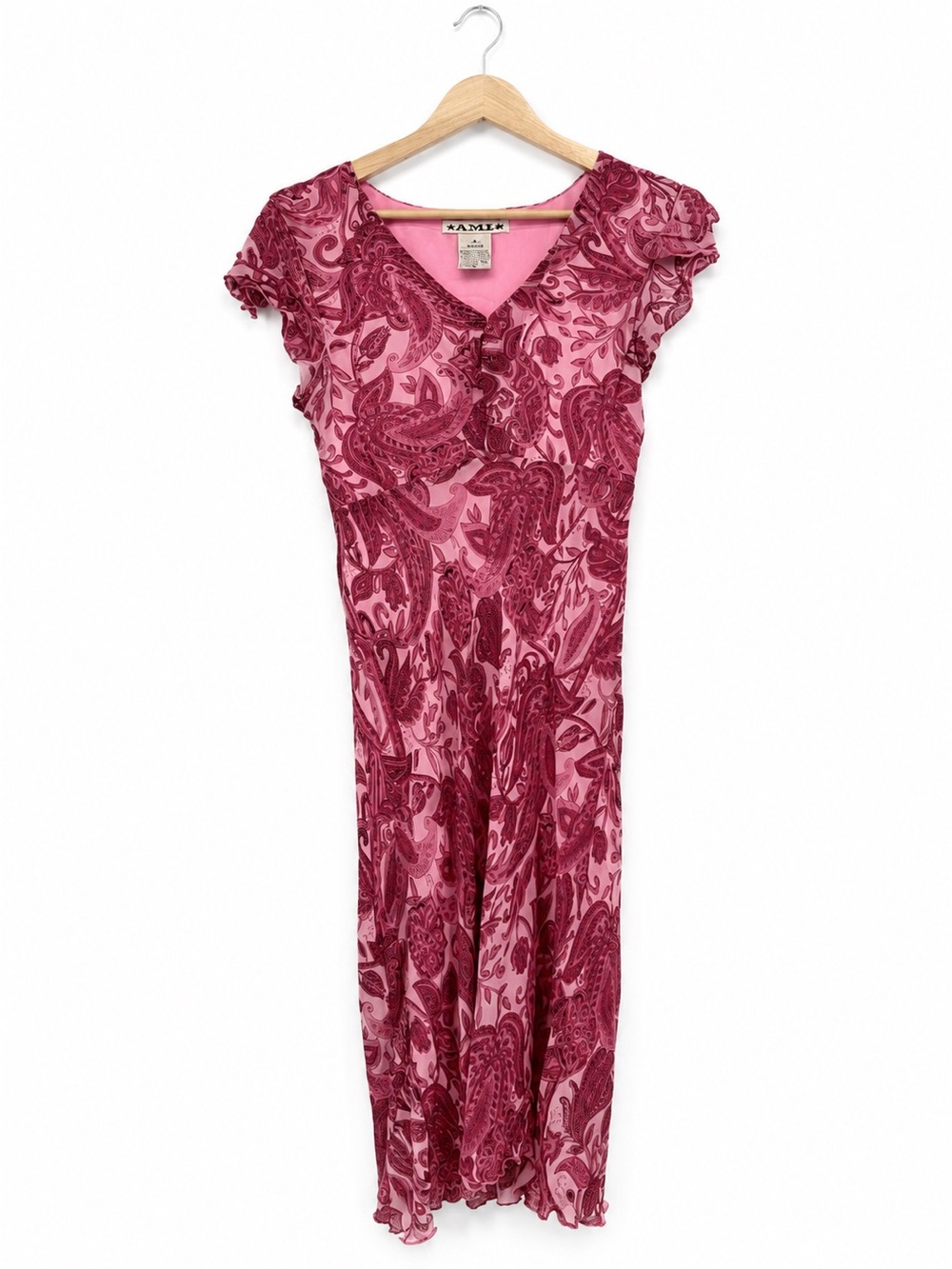 A.M.I Pink Paisley Midi Dress Stretch Y2k Style Size Medium